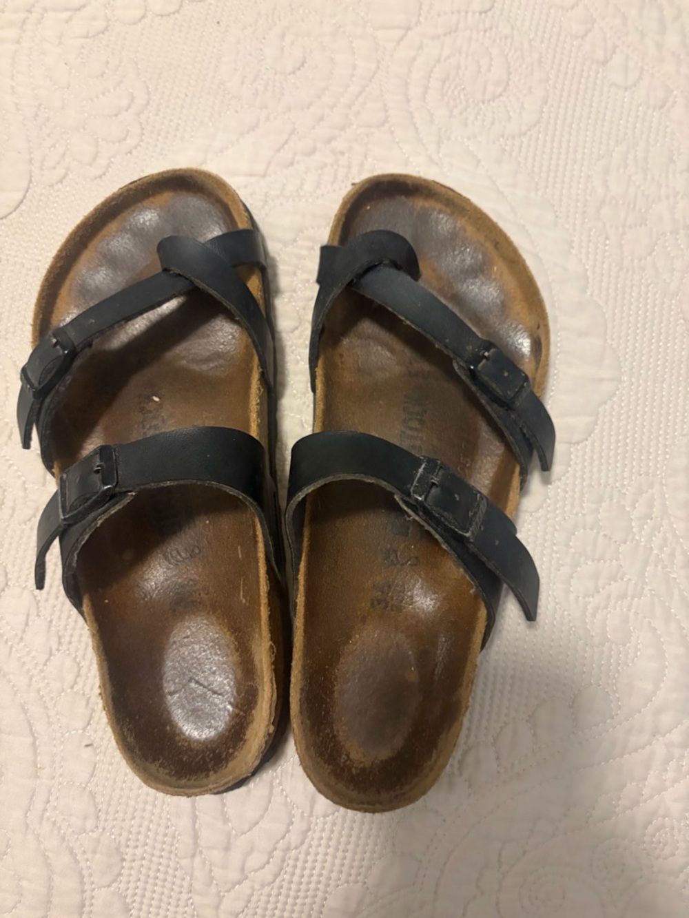 Birkenstock Black Two-Strap Cork Footbed Sandals